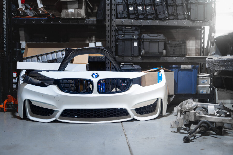 BMW F82 M4 S55 engine oil pan removal for track maintenance