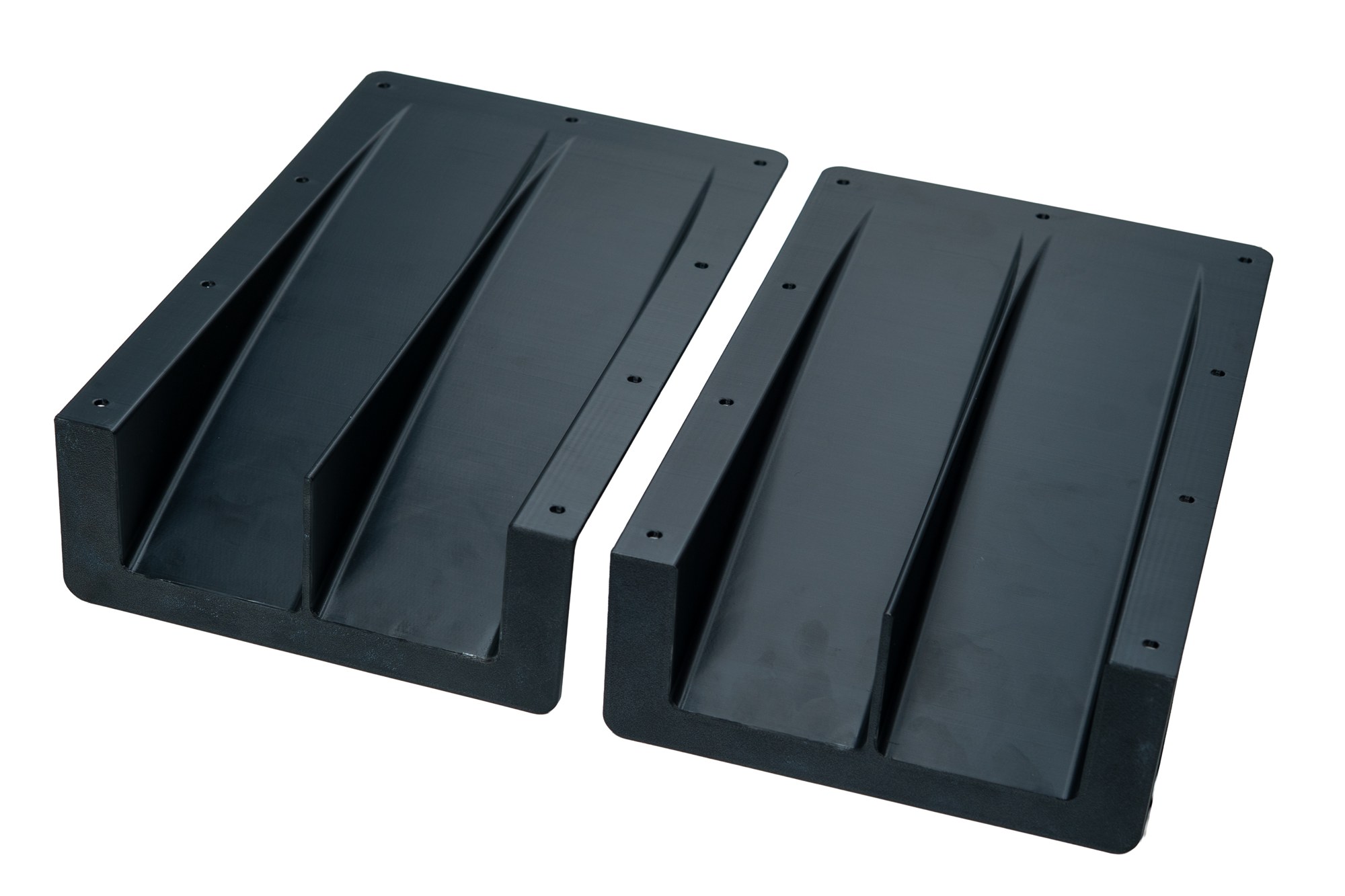 Pair of black Professional Awesome 3D printed splitter diffusers showing airflow channels and mounting holes